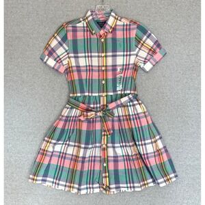 NEW! Polo Ralph Lauren Plaid Shirt Dress Girls 12 Multicolor Pink Green Preppy